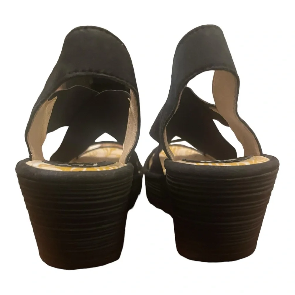 Fly London Black Wedge Sandals - Picture 4 of 9